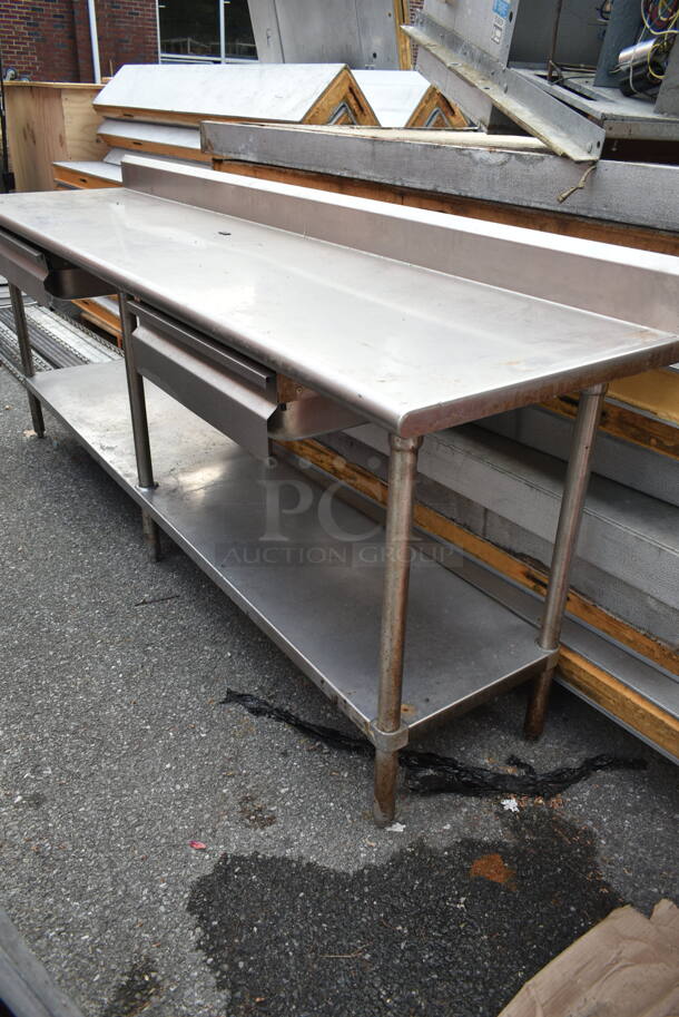 Stainless Steel Table w/ Back Splash, Under Shelf and 2 Drawers.  - Image 2 of 4