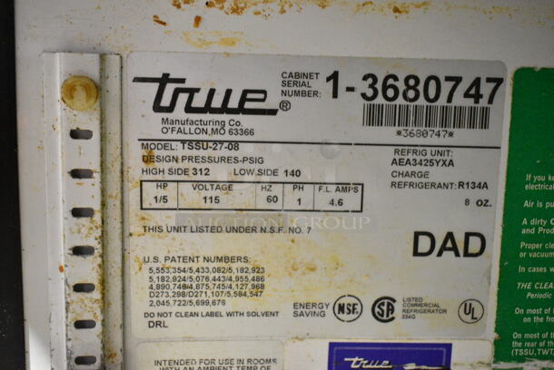 True TSSU-27-08 Stainless Steel Commercial Sandwich Salad Prep Table Bain Marie Mega Top on Commercial Casters. 115 Volts, 1 Phase. Tested and Powers On But Does Not Get Cold - Image 8 of 8