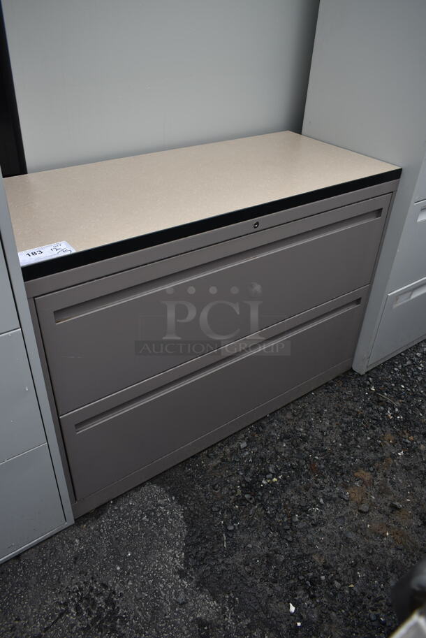 Gray Metal 2 Drawer Filing Cabinet.