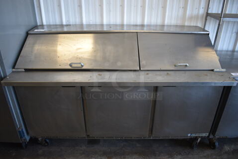 Beverage Air Model SPE72-30M Stainless Steel Commercial Sandwich Salad Prep Table Bain Marie Mega Top on Commercial Casters. 115 Volts, 1 Phase. 72x34x47. Tested and Powers On But Does Not Get Cold