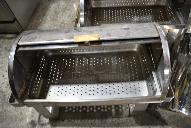 2 Metal Chafing Dish Frames w/ 3 Roll Top Lids. 2 Times Your Bid! - Image 4 of 4
