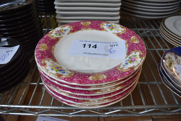 6 White Ceramic Plates w/ Pink Design on Rim. 7.5x7.5x1. 6 Times Your Bid! - Image 3 of 3