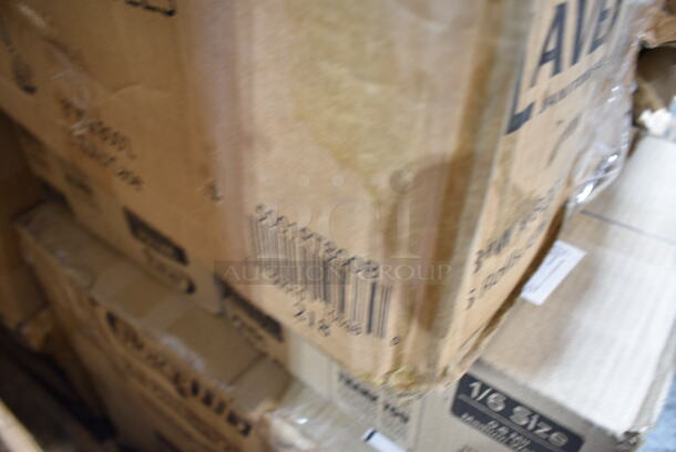 PALLET LOT of 27 BRAND NEW Boxes Including 500CC20 Choice Clear PET Customizable Plastic Cold Cup - 20 oz. - 600/Case, 130HBKCUTKW Visions Individually Wrapped Black Heavy Weight Plastic Knife - 1000/Case, 88534724 Town 34724 24" Hand Hammered Cantonese Wok, 3437RPBD6WHGD Visions 6" White Plastic Plate with Gold Bands - 150/Case, Inteplast Group PB10 3 1/2" x 10" Disposable Plastic Silverware Bag - 2000/Case, 128HD16COMBO ChoiceHD 16 oz. Microwavable Translucent Plastic Deli Container and Lid Combo Pack - 240/Case, 5001RT800B Lavex 8" White Hardwound Paper Towel, 800 Feet / Roll - 6/Case, 2 Box 433NHT101H Choice 1/6 Standard Size White "Thank You" Medium-Duty Plastic T-Shirt Bag - 1000/Case, 129MCS12W Choice 12 oz. White 6" x 4 3/4" x 1 3/4" Rectangular Microwavable Heavy Weight Container with Lid - 150/Case, 130IC10PCL Choice 10 lb. Clear Plastic Ice Bag with Ice Print - 1000/Case, 164CINDGRYAN Lancaster Table & Seating Industrial Chair with Antique Slate Gray Finish, 433MSLCPIE Choice 5" Clear Hinged Slice Container with Medium Dome Lid - 300/Case, 966TALLFLDN Choice Kraft Natural Tall-Fold 6" x 13" Dispenser Napkin - 8000/Case, 500CC20 Choice Clear PET Customizable Plastic Cold Cup - 20 oz. - 600/Case, 433CARRIER4 Choice Pulp Fiber 4 Cup Carrier - 300/Case, 760VP64KR Carnival King Kraft 64 oz. Popcorn Bucket - 360/Case, 127PL Choice Portion Cup Lids. 27 Times Your Bid! - Image 8 of 12