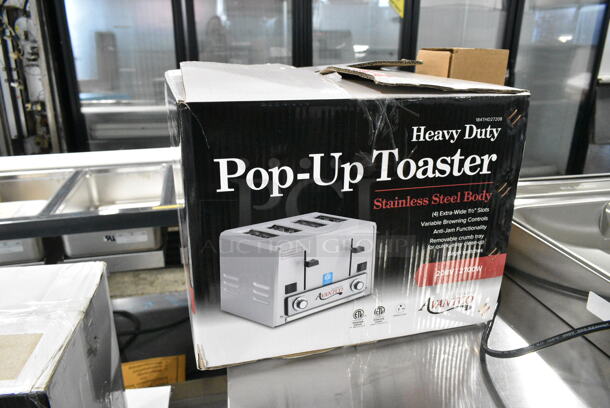 BRAND NEW SCRATCH AND DENT! Avantco 184THD27208 Stainless Steel Medium-Duty Bread/Bagel Switch 4-Slice Commercial Toaster with Wide 1 1/2" Slots. 208 Volts, 1 Phase.  - Image 1 of 4