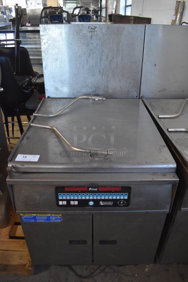 2013 Pitco Frialator DD 24R UFM Stainless Steel Commercial Natural Gas Powered Donut Fryer w/ Grease Trap. 72,000 BTU. 29x43x56