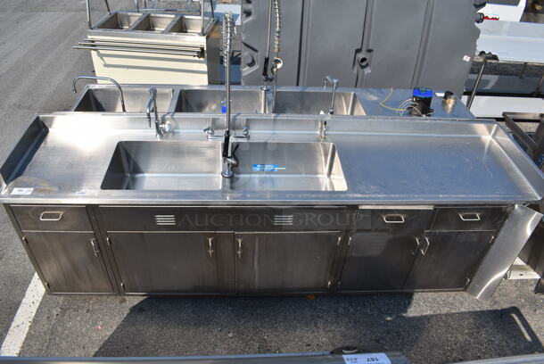 Stainless Steel 2 Bay Sink Enclosure w/ Drawers and Undercabinet Spacing and Gooseneck Faucet