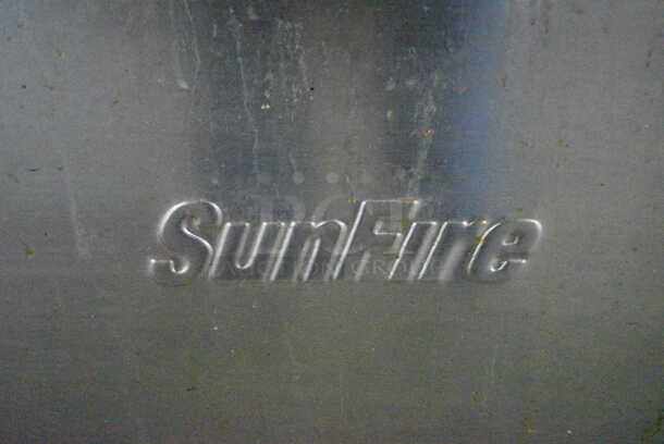 Garland SunFire Stainless Steel Commercial Natural Gas Powered 6 Burner Range w/ Oven, Back Splash and Contents on Commercial Casters.  - Image 4 of 7