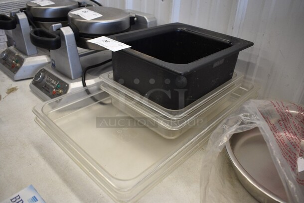 ALL ONE MONEY! Lot of 4 Poly Clear 1/1 & 1/2 Size Drop In Bins and 1 Carlisle Coldmaster 1/2 Size Poly Food Pan. 1/1x2.5, 1/2x2.5 & 1/2x6. - Image 3 of 3