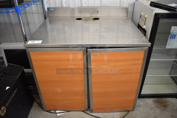 Duke Stainless Steel Commercial Counter w/ Backsplash, 2 Wood Pattern Doors and 3M Water Filtration System. 36x30x34.5