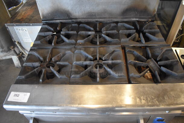 Imperial Stainless Steel Commercial Natural Gas Powered 6 Burner Range w/ Convection Oven, Over Shelf and Back Splash on Commercial Casters. 36x33x57 - Image 5 of 7