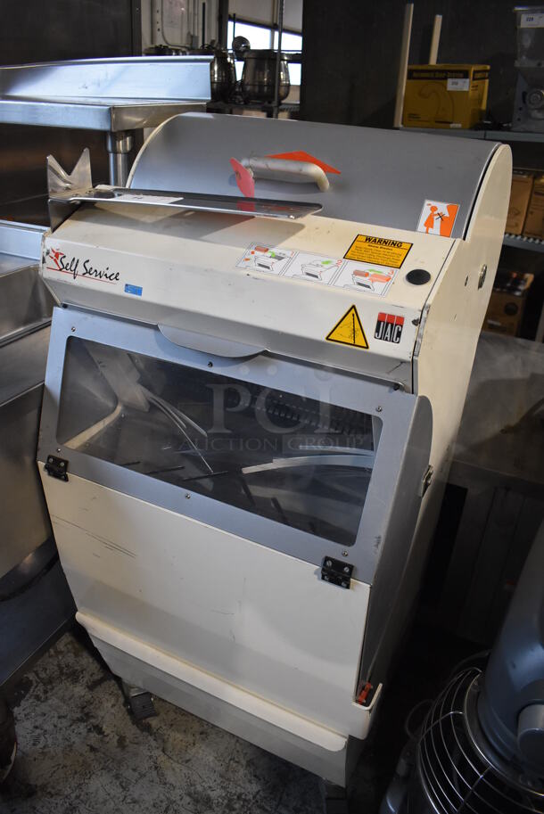 JAC Metal Commercial Floor Style Bread Loaf Slicer on Commercial Casters. 115 Volts, 1 Phase. 24.5x26x51. Tested and Working! - Image 2 of 6