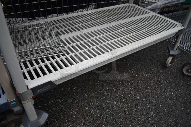 ALL ONE MONEY! Lot of Poly Finish 4 Tier Shelving Unit on Commercial Casters w/ All Contents Including Metal Muffin Baking Pans. BUYER MUST DISMANTLE. PCI CANNOT DISMANTLE FOR SHIPPING. PLEASE CONSIDER FREIGHT CHARGES. 48x24x68 - Image 4 of 4