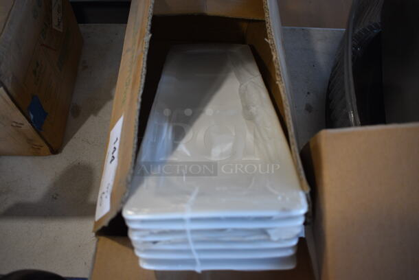 6 BRAND NEW IN BOX! Tuxton White Ceramic Rectangular Plates. 5.5x14.5x1. 6 Times Your Bid!