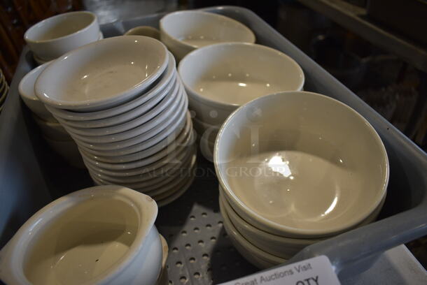 ALL ONE MONEY! Lot of White Ceramic Bowls in Gray Poly Bus Bin! - Image 4 of 5