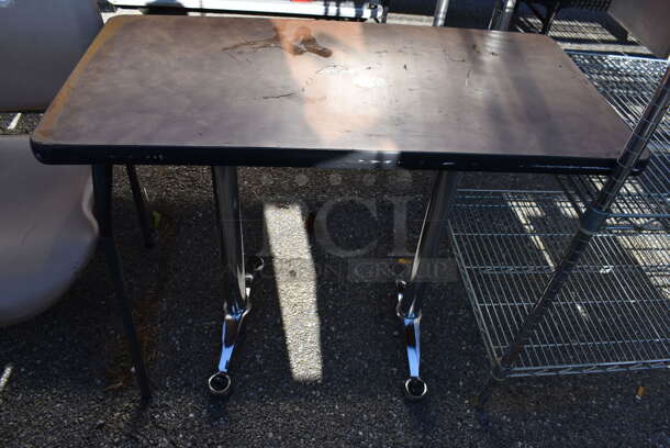 2 Brown Table on 2 Metal Table Bases. 36x18x29. 2 Times Your Bid! - Image 1 of 7