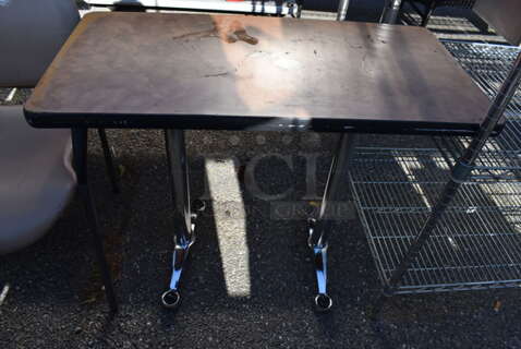 2 Brown Table on 2 Metal Table Bases. 36x18x29. 2 Times Your Bid!