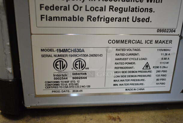 BRAND NEW SCRATCH AND DENT! 2024 Avantco 194MCH530A Stainless Steel Modular Half Cube Ice Machine - 500 lb. 115 Volts, 1 Phase. - Image 6 of 6