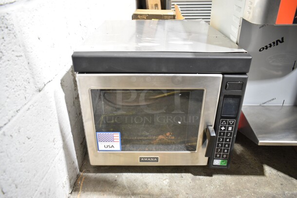BRAND NEW SCRATCH AND DENT! 2024 Amana RC22S2 Heavy Duty Stainless Steel Commercial Microwave Oven with Push Button Controls. 208/240 Volts, 1 Phase.  - Image 2 of 7
