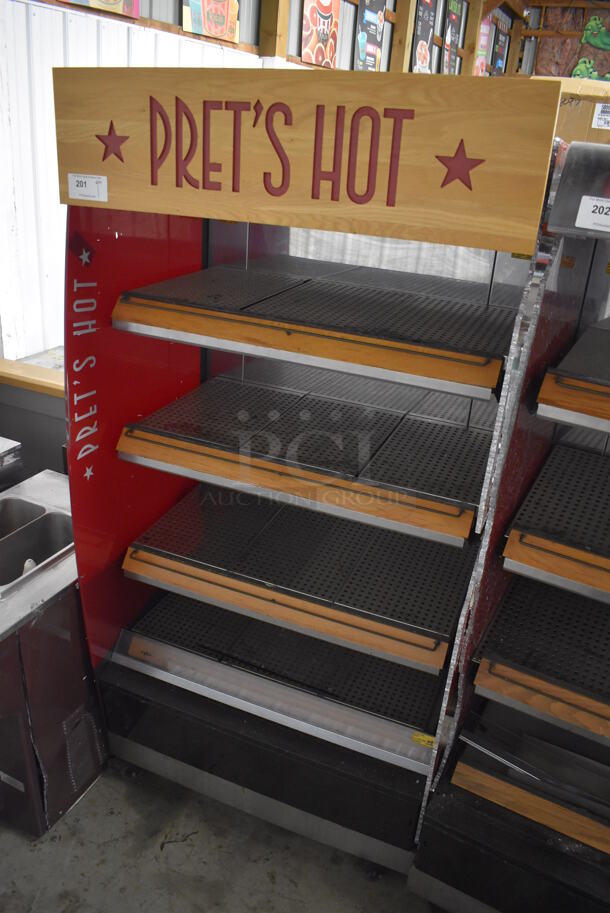 Fri-jado MD40-4 SB Stainless Steel Commercial Floor Style Open Grab N Go Heated Merchandiser w/ Metal Shelves on Commercial Casters. Right Side Panel Has Damage - See Pictures. 208 Volts, 1 Phase. 39.5x30.5x81 - Image 1 of 6