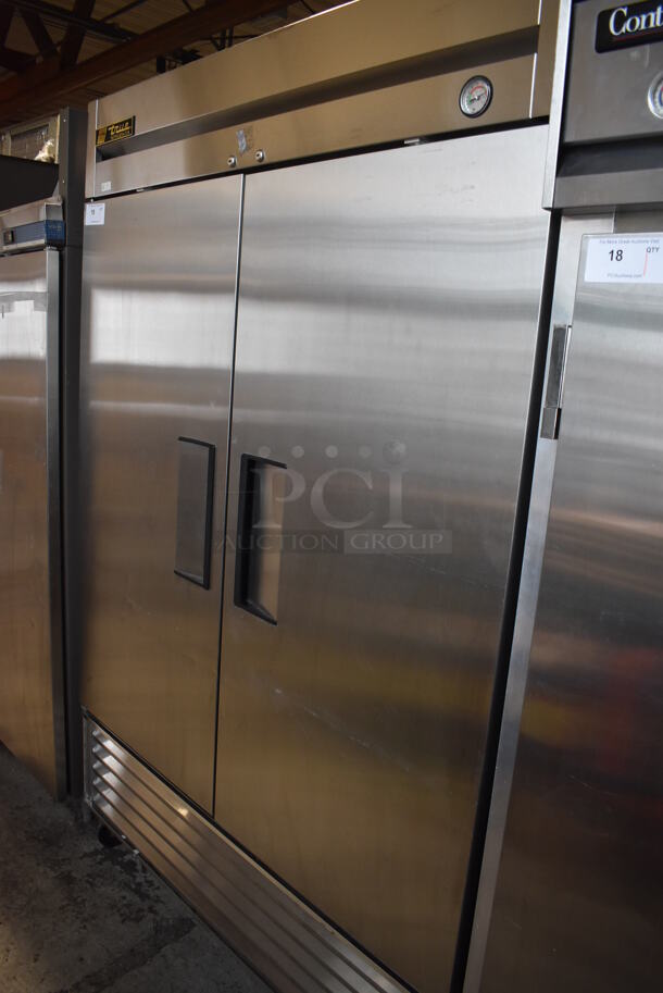 True T-49 Stainless Steel Commercial 2 Door Reach In Cooler on Commercial Casters. 115 Volts, 1 Phase. 54x34x83. Tested and Working! - Image 1 of 7