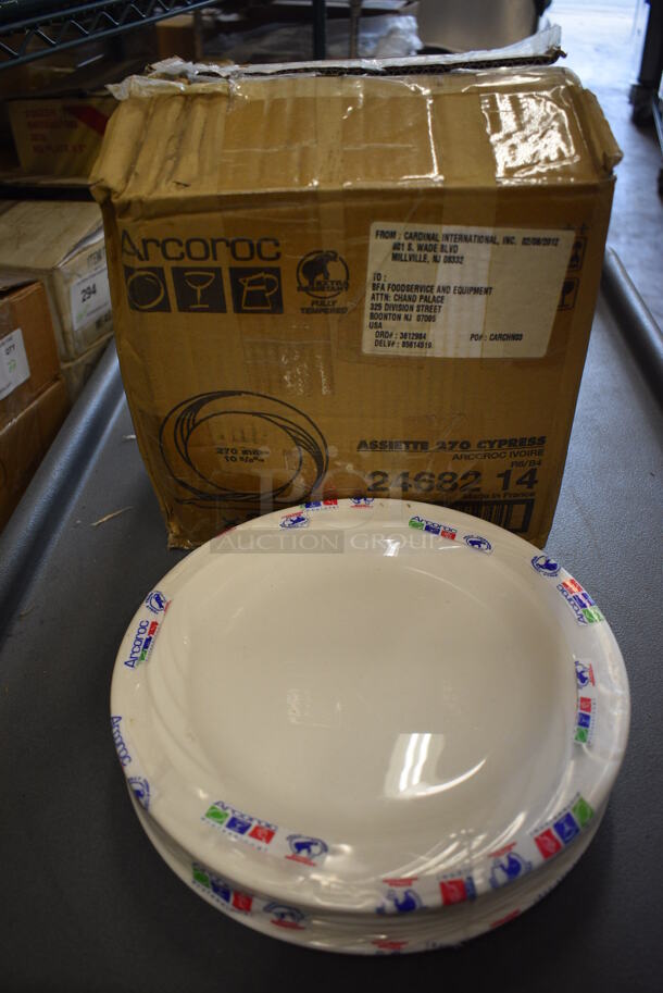 24 BRAND NEW IN BOX! Arcoroc White Ceramic Plates. 10.5x10.5x1. 24 Times Your Bid!