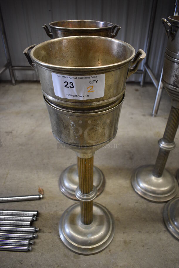 2 Grand Silver Co. Wear-Brite Champagne Buckets on Stands. 10.5x8.5x31. 2 Times Your Bid!