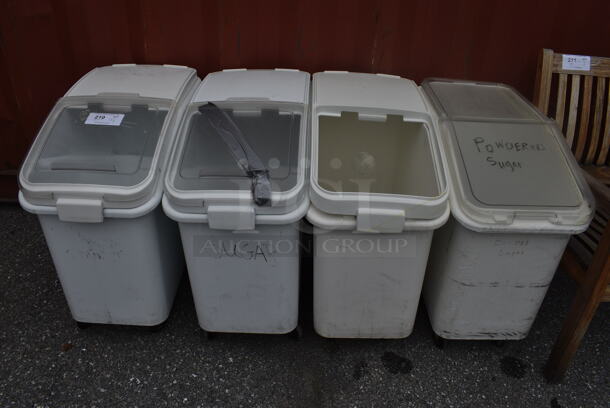 4 White Poly Ingredient Bins on Commercial Casters. 16x29x29. 4 Times Your Bid!