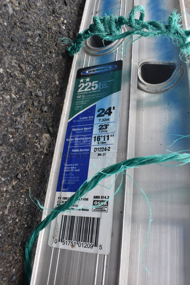 Werner 24' Metal 225 Pound Capacity Straight Ladder. Closed: 12" - Image 4 of 5