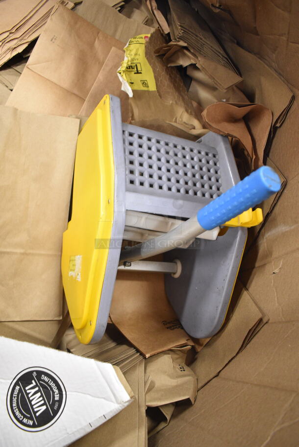PALLET LOT of Various Items Including 2 Yellow Mop Bucket Wringing Attachment, Yellow Mop Bucket, Brown Paper Bags, Black Poly Bins - Image 2 of 9