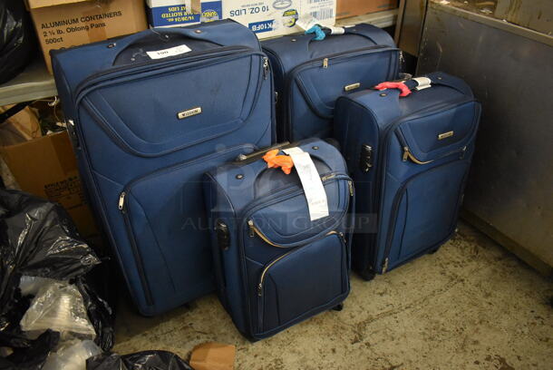 ALL ONE MONEY! Lot of 4 Various Sized Wisdom Blue Travel Luggage Bags. Includes 20x13x34 - Image 3 of 6