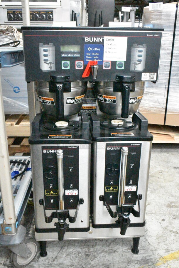2016 Bunn DUAL SH DBC Stainless Steel Commercial Dual Coffee Machine w/ Hot Water Dispenser, 2 Satellite Servers and 2 Metal Brew Baskets. 120/208-240 Volts, 1 Phase. - Image 1 of 12