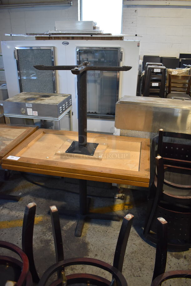 2 Wood Pattern Tables on Black Metal Table Base. 46x28x29.5. 2 Times Your Bid! - Image 4 of 5