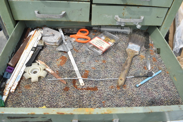 Green Metal 9 Drawer Cabinet w/ Contents.  - Image 9 of 11