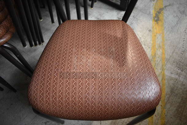 4 Dark Brown Wood Pattern Dining Chairs w/ Weaved Brown Seat Cushion. Stock Picture - Cosmetic Condition May Vary. 17x16x32. 4 Times Your Bid! - Image 4 of 7