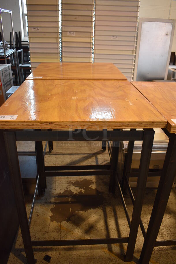 Wood Pattern Tabletop on Black Metal Bar Height Base. 30x30x42.5
