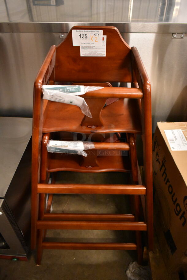 2 BRAND NEW SCRATCH AND DENT! Lancaster Table & Seating 164HIGHCMO Assembled Standard Height Wooden High Chair with Mahogany Finish. 2 Times Your Bid! - Image 2 of 7