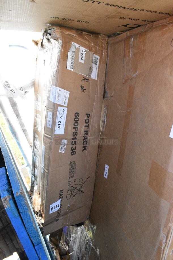 BRAND NEW SCRATCH AND DENT! Regency 600PS1536 15" x 36" Stainless Steel Wall Mounted Pot Rack with Shelf and 18 Galvanized Hooks. May Be Missing Pieces. - Image 2 of 3