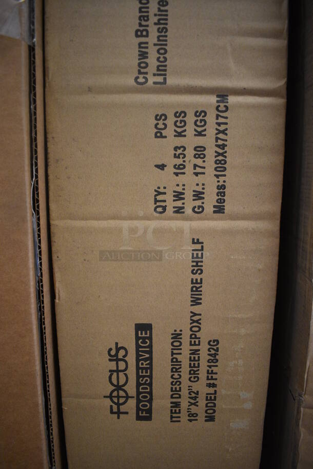 ALL ONE MONEY! Lot of 4 BRAND NEW IN BOX! Focus Green Finish Wire Shelves. 42x18x1.5 - Image 3 of 3