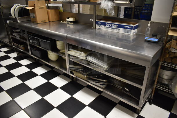 Stainless Steel Commercial Table w/ Back Splash and 2 Under Shelves. Does Not Include Contents. (kitchen #2)