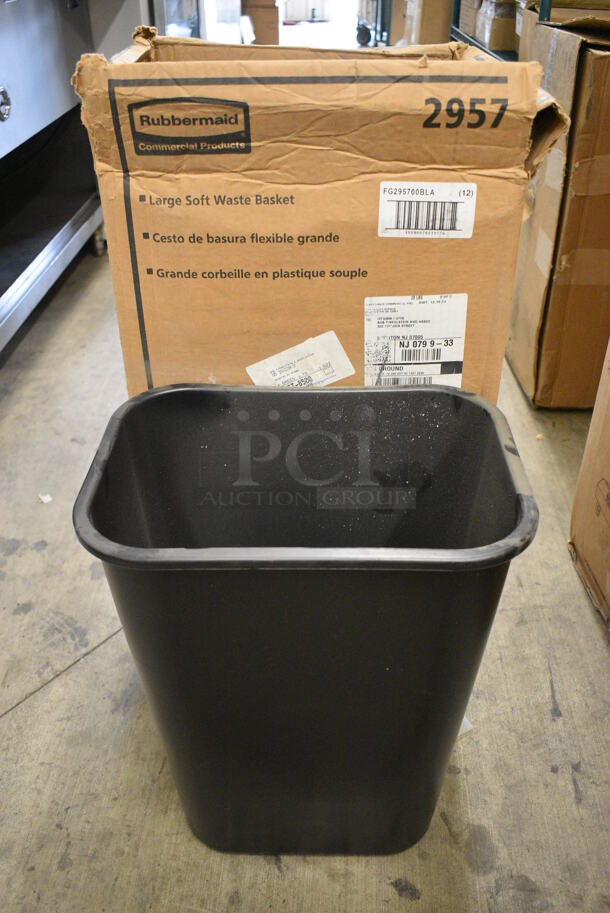 7 BRAND NEW IN BOX! Rubbermaid 2957 Black Poly Trash Cans. 15x11x20. 7 Times Your Bid!