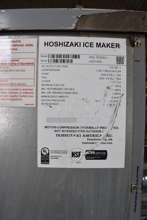 Hoshizaki Model KML-500MAJ Stainless Steel Commercial Ice Head on Manitowoc Model B570 Commercial Ice Bin. 115 Volts, 1 Phase. 31x34x73 - Image 5 of 7