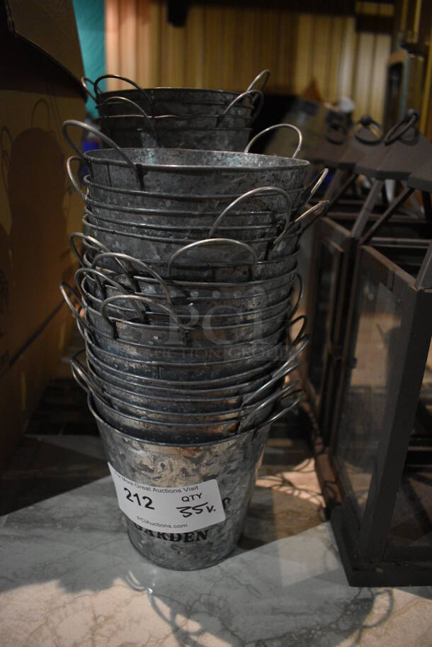 35 Various Metal Buckets. Includes 7.5x6x6.5. 35 Times Your Bid! (bar)