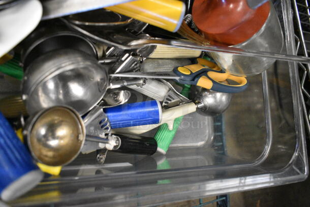 ALL ONE MONEY! Lot of Various Items Including Utensils in Clear Bin.  - Image 8 of 9