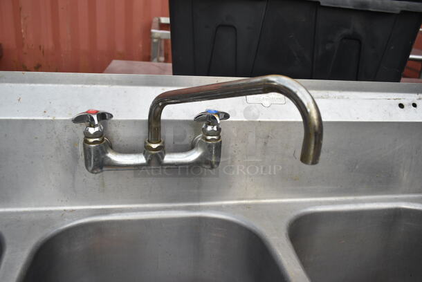 Stainless Steel Commercial 3 Bay Sink w/ Right Side Drain Board, Faucet and Handles. Bays 16x16x9 - Image 6 of 8