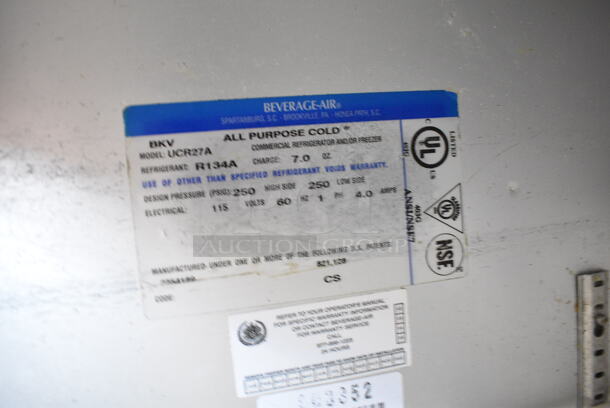 Beverage Air UCR27A Stainless Steel Commercial Single Door Undercounter Cooler on Commercial Casters. 115 Volts, 1 Phase. Tested and Working! - Image 4 of 4