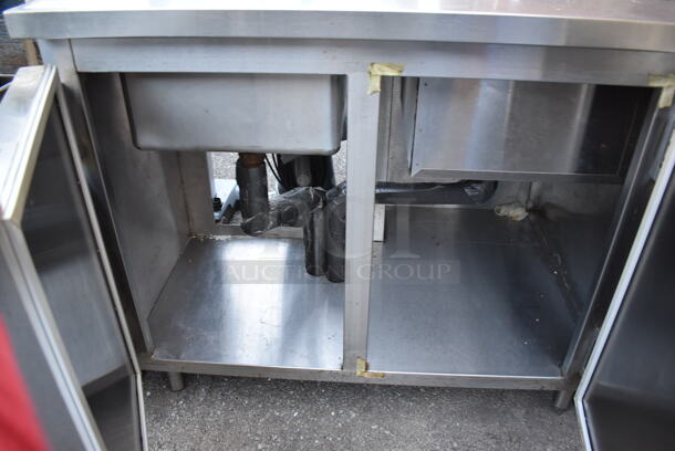 CustomCool Stainless Steel Commercial work Station w/ Sink Basin, Faucet, Handles, Back Splash and 2 Doors. 56x30x40 - Image 4 of 8