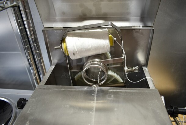 BRAND NEW SCRATCH AND DENT! Backyard Pro 554BMSTM Stainless Steel Commercial Countertop 18 1/2" x 11 3/8" x 13 3/8" Manual Sausage Tying Machine.  - Image 4 of 7