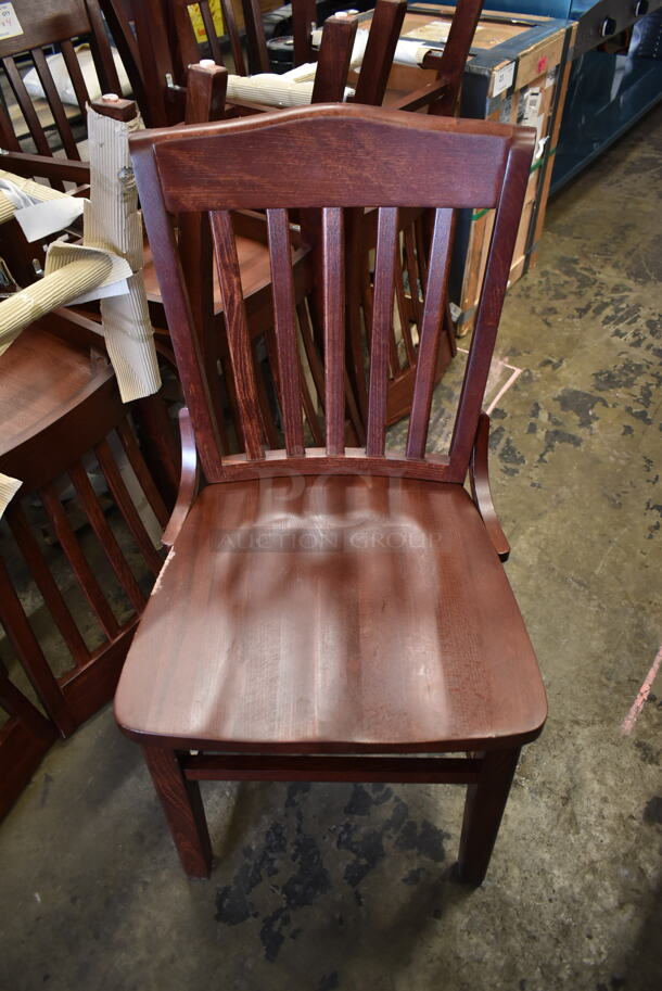6 BRAND NEW SCRATCH AND DENT! Wooden Dining Height Chairs w/ Vertical Back Rest Bars. 6 Times Your Bid! - Image 3 of 5