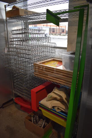 ALL ONE MONEY! Metro Lot of Various Items Including Metal Baskets, Poly Bins and Metal Legs. Does Not Include Shelving Unit