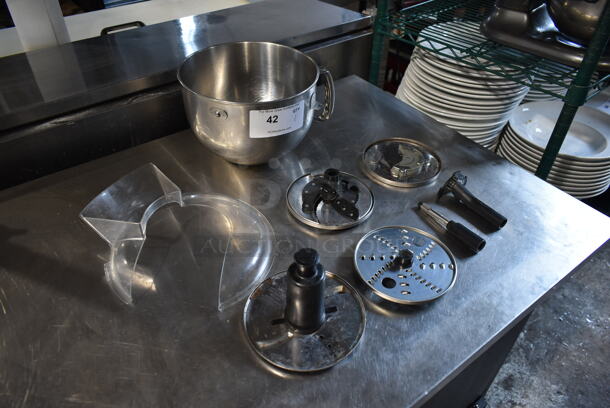 ALL ONE MONEY! Lot of Metal Mixing Bowl, 4 Food Processor Blades and Clear Cover - Image 2 of 5